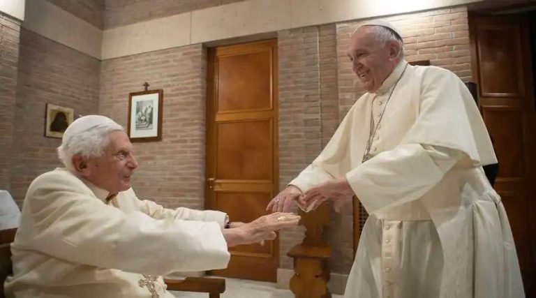 Pope Francis visits Benedict XVI to greet him for his next birthday